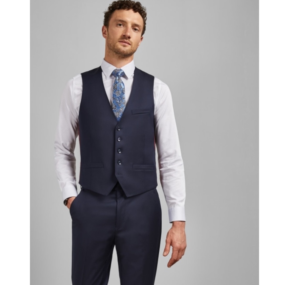 Ted Baker London Navy Blue Waistcoat & Trousers with White Shirt